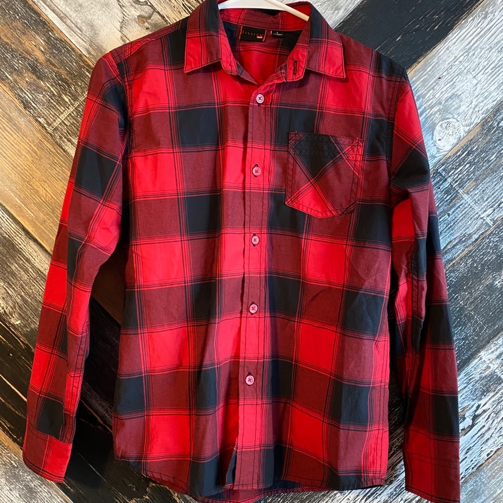 Fission Boy Red and Black Plaid Shirt